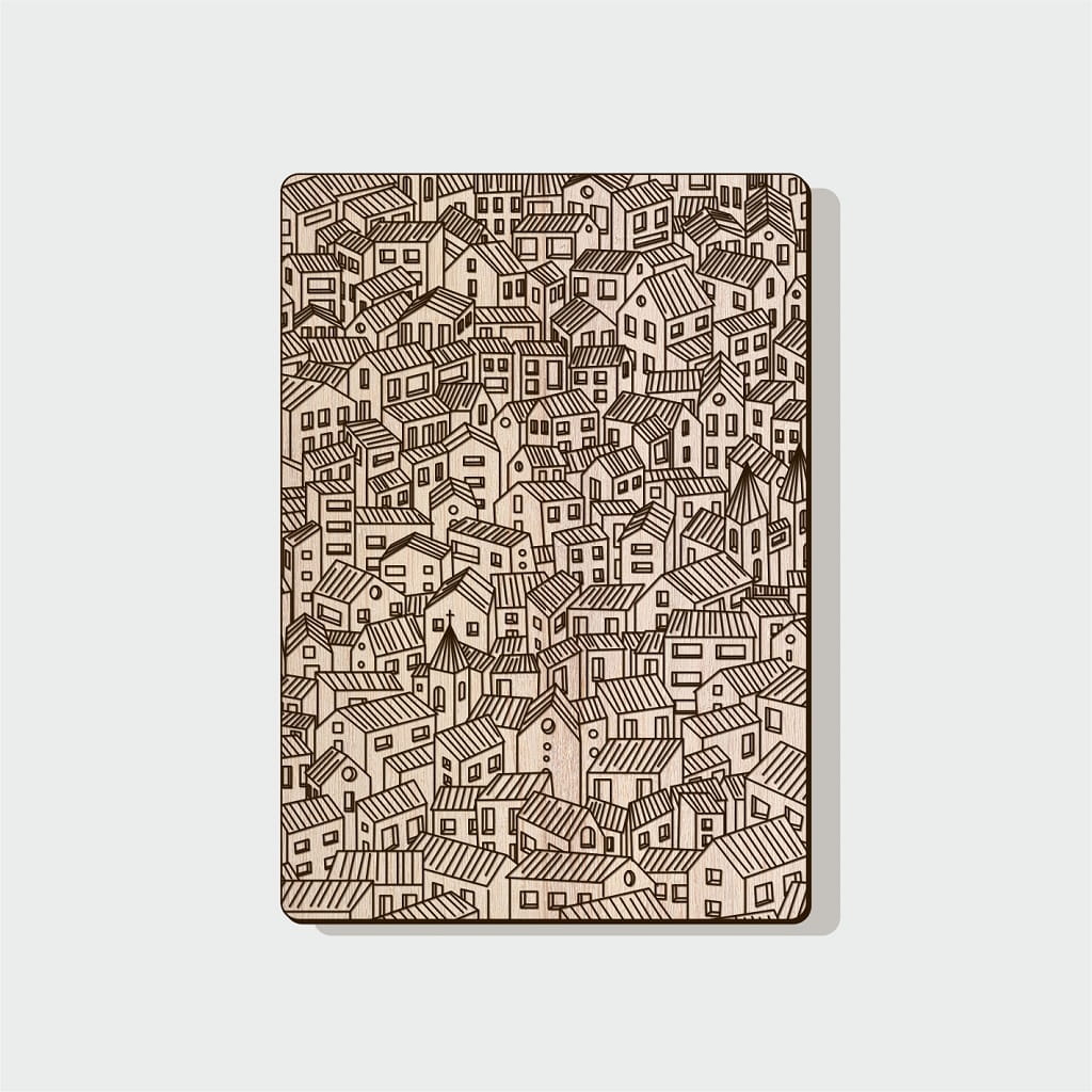 Laser Cut Engraved Houses Pattern For Notebook Cover