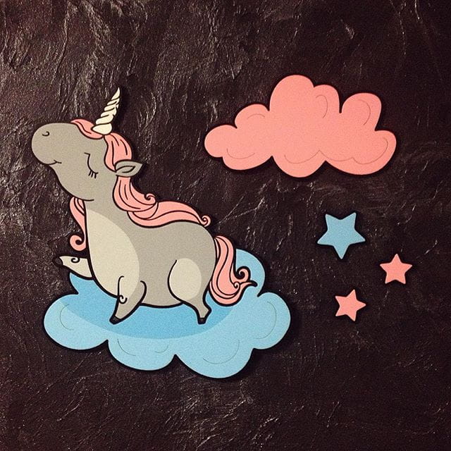 Laser Cut Engraved Unicorn Clouds Stars for Craft