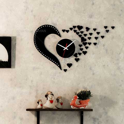 Laser Cut Flying Hearts Romantic Wall Clock