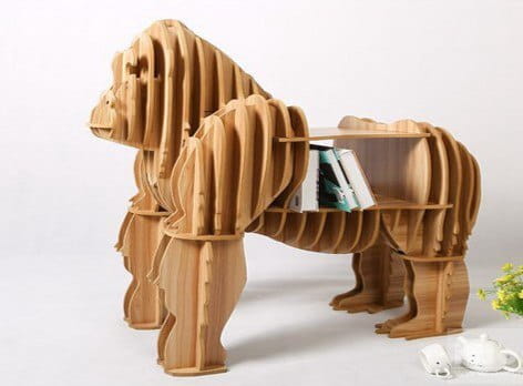 Laser Cut Gorilla Shaped Bookshelf Wooden Side Table