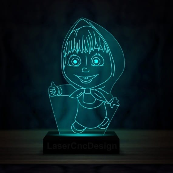 Laser Cut Masha and The Bear 3D Illusion Lamp