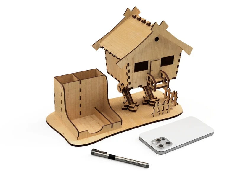 Laser Cut House Desk Organizer