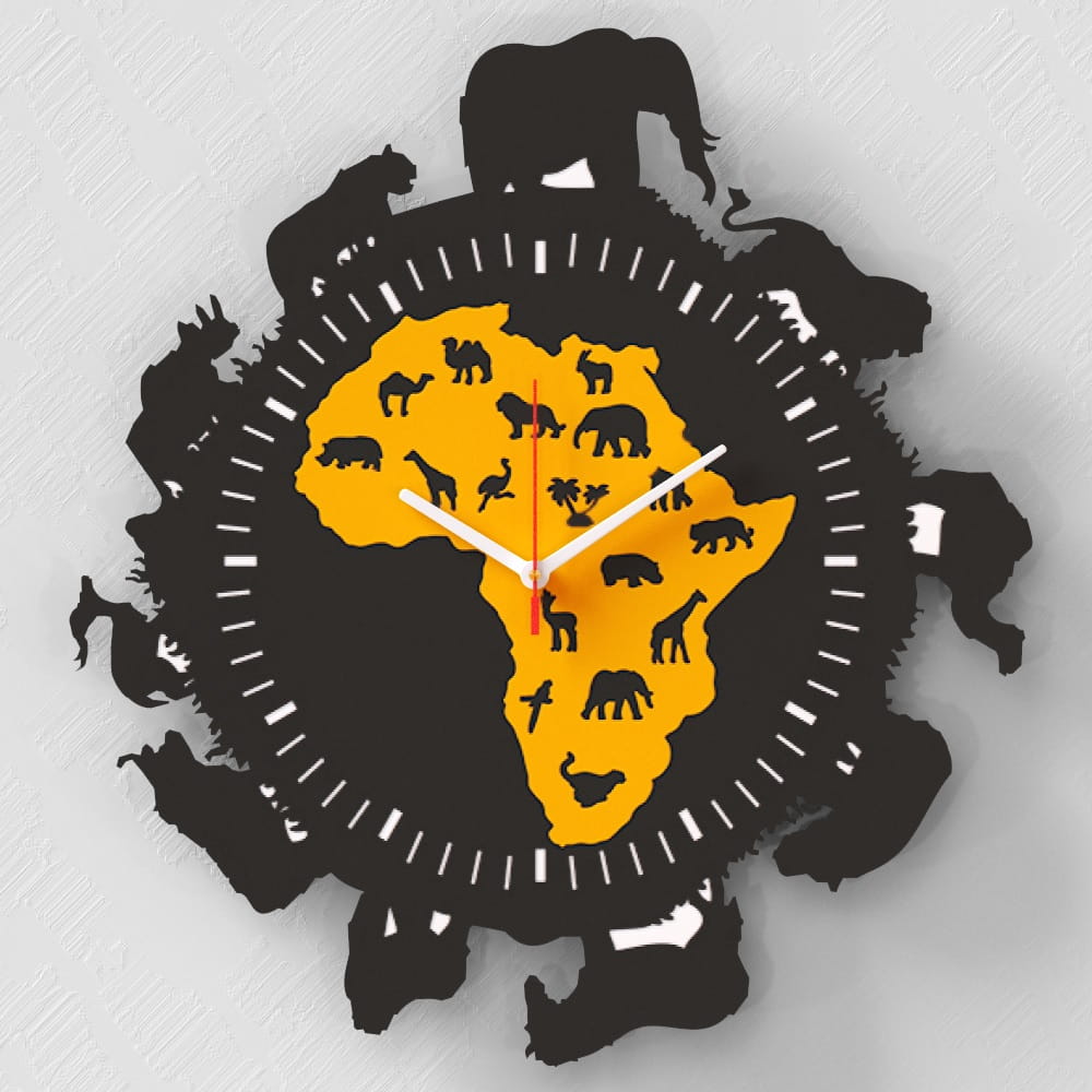 Laser Cut African Safari Animals Wall Clock