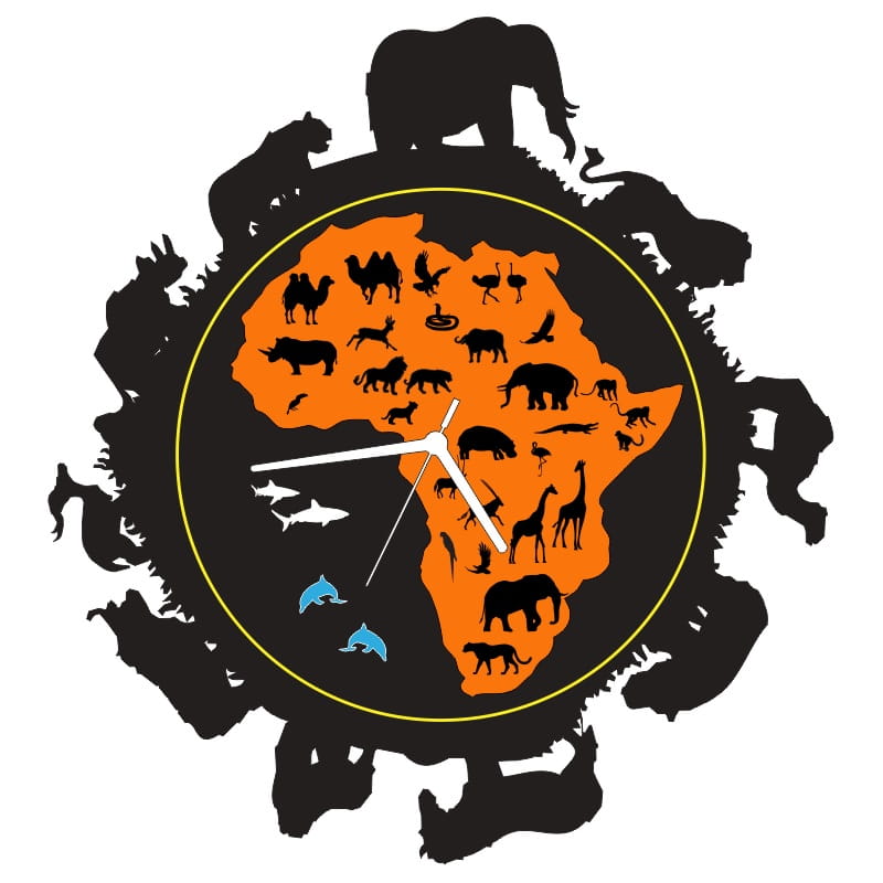 Laser Cut African Safari Animals Wall Clock