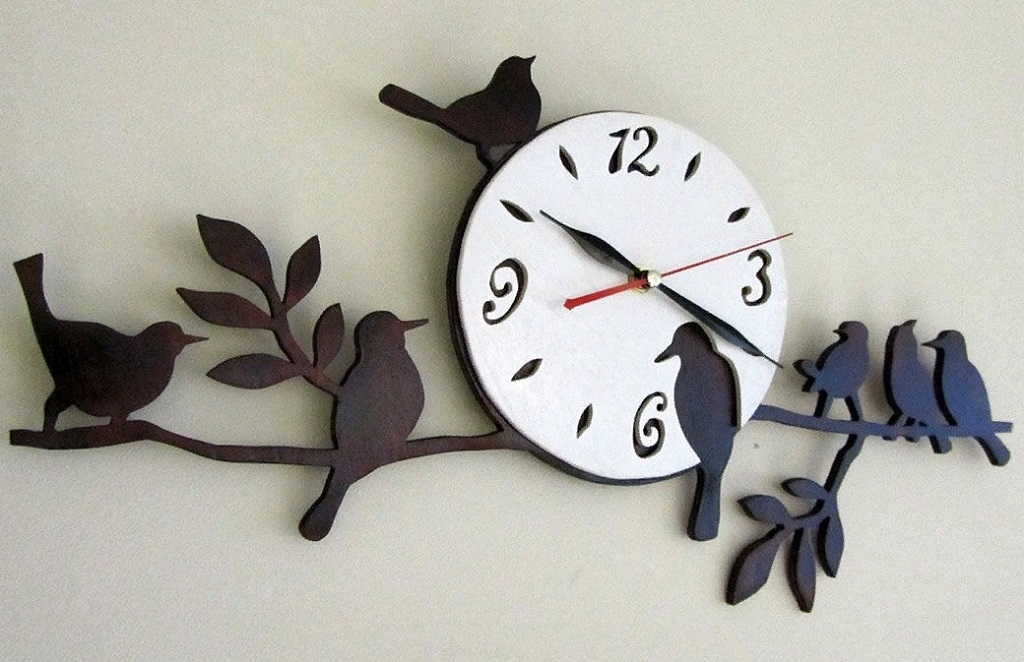 Laser Cut Birds On Tree Branch Wall Clock