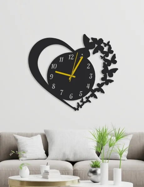 Laser Cut Butterfly Heart Wall Clock