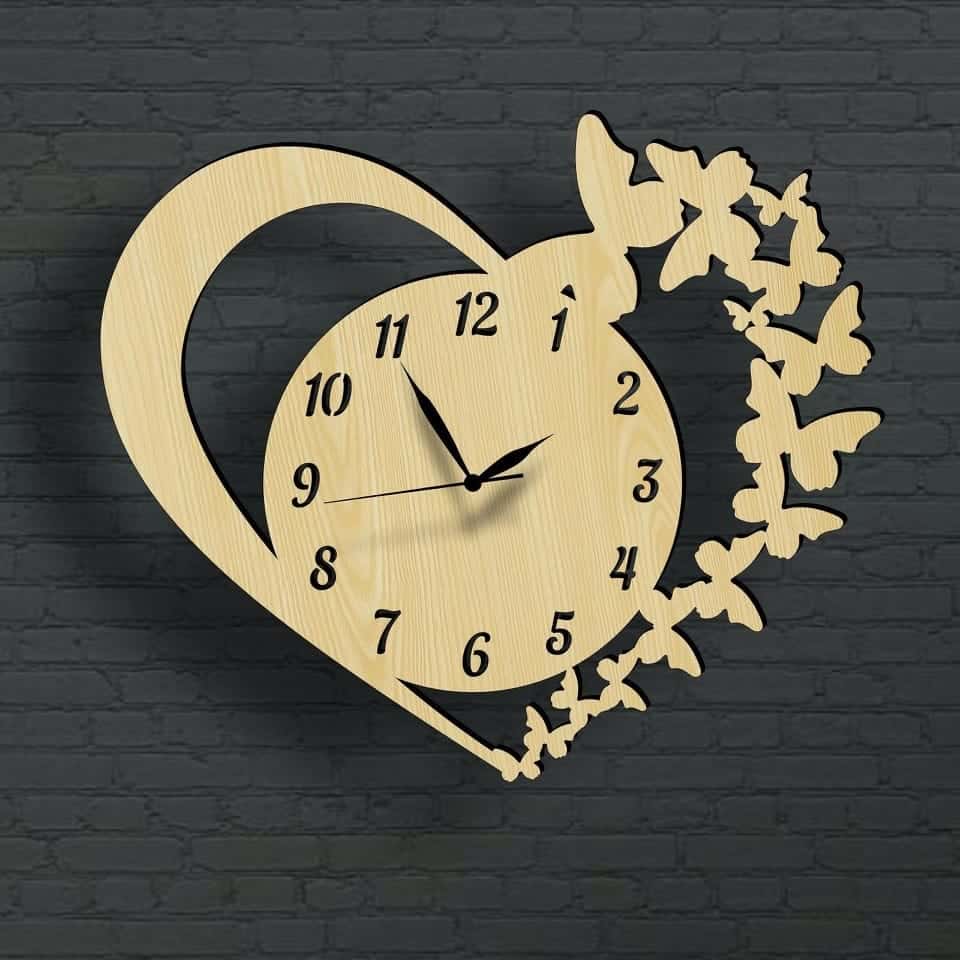 Laser Cut Butterfly Heart Wall Clock