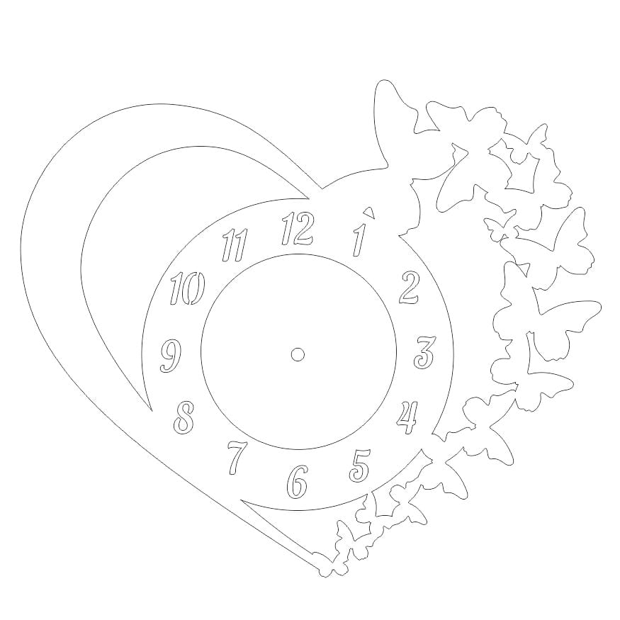Laser Cut Butterfly Heart Wall Clock