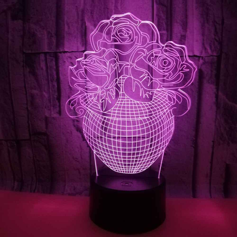 Laser Cut Roses In Vase 3D Acrylic Night Light