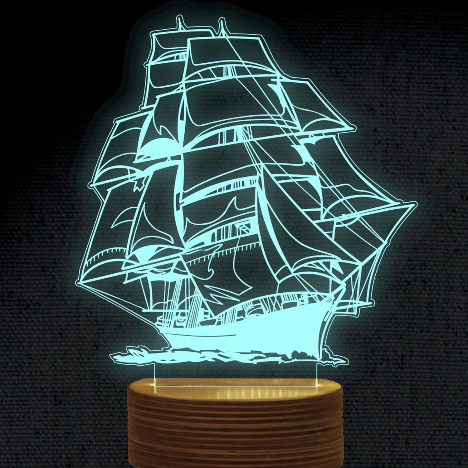 Laser Cut Sailboat 3D Illusion Night Light Table Lamp