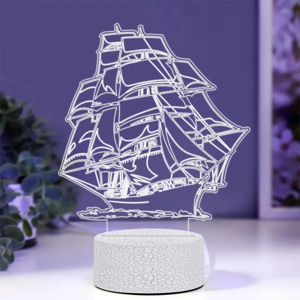 Laser Cut Sailboat 3D Illusion Night Light Table Lamp