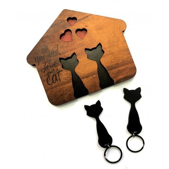 Laser Cut Cat Key Ring Holder