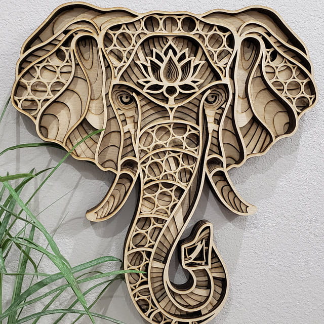 Laser Cut Elephant Wood Mandala Wall Art