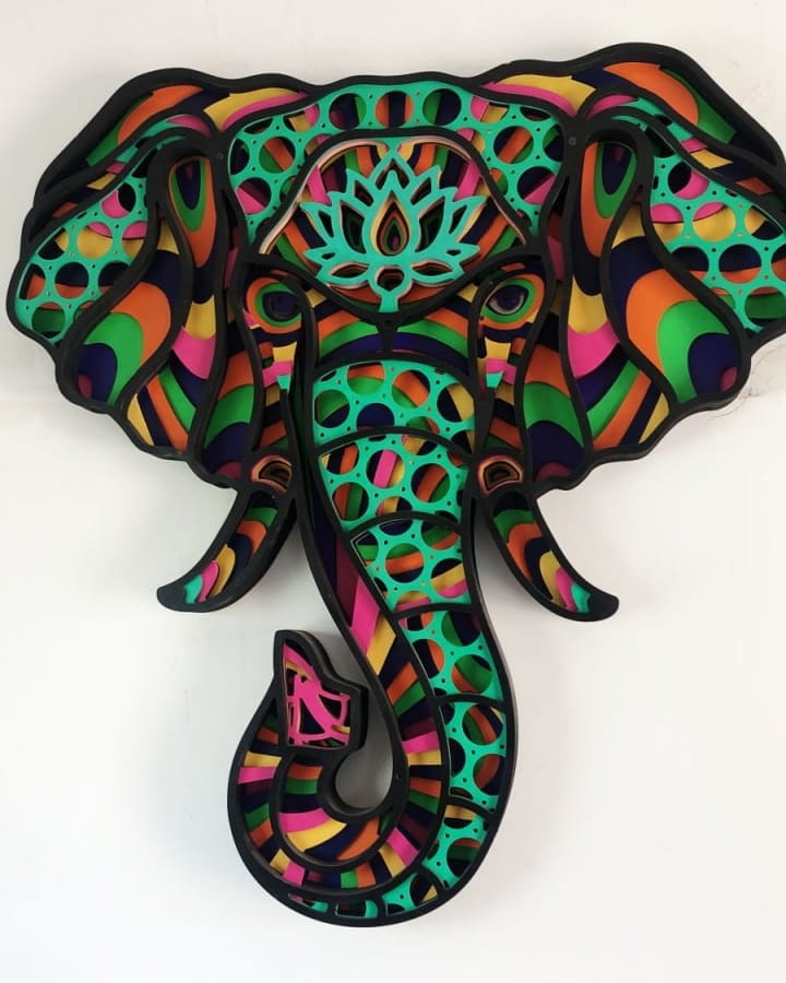 Laser Cut Elephant Wood Mandala Wall Art