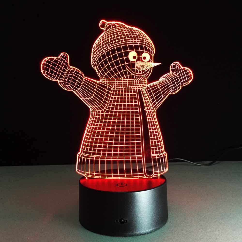 Laser Cut Snowman Pattern 3D Illusion Bedside Lamp
