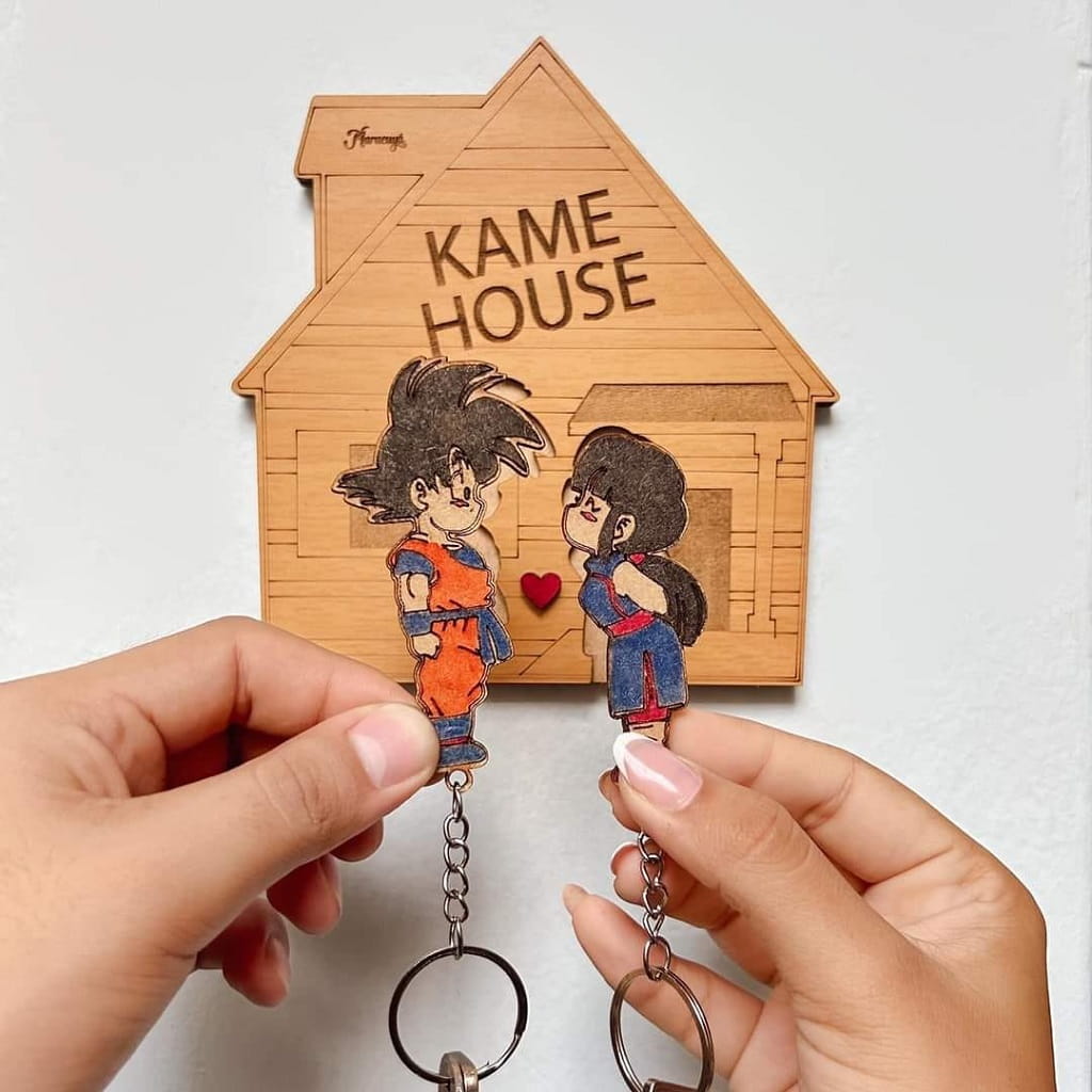 Laser Cut Kame House Key Holder Goku and Chichi Keyring