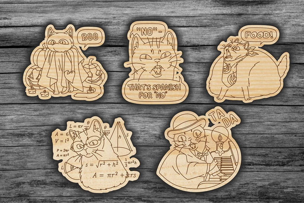 Laser Cut Cats Engraved Badges Gifts Decor Tags
