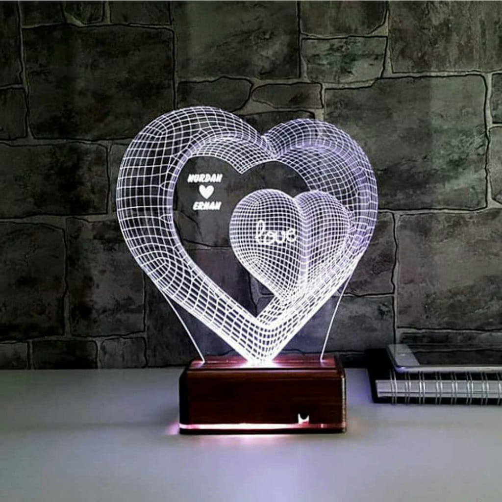 Laser Cut Hearts 3D Optical Illusion Lamp