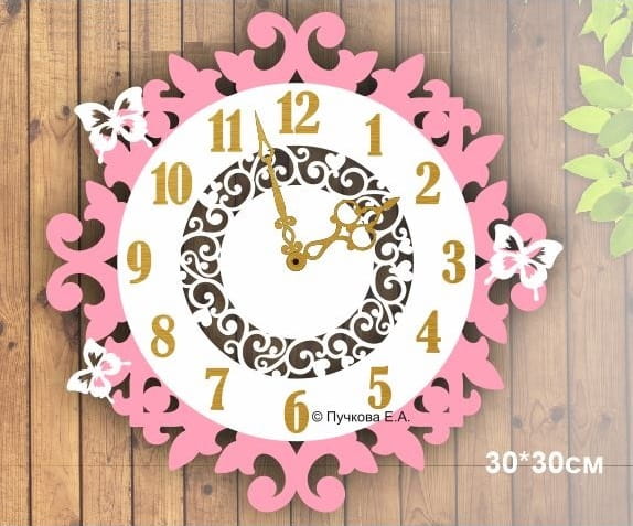 Laser Cut Wooden Wall Clock With Swirl Cut Out Design