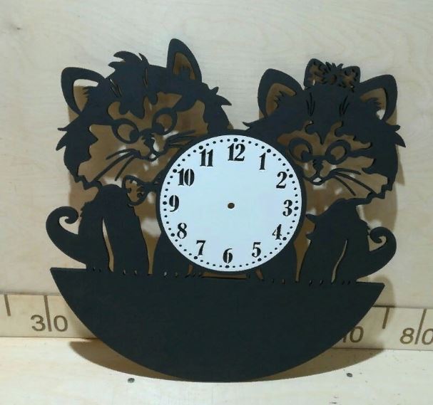 Laser Cut Two Cute Cats Wall Clock