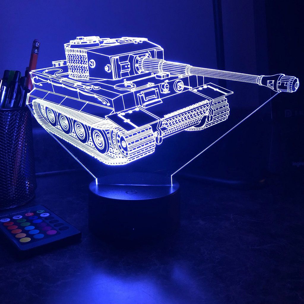 Laser Cut Tiger Tank 3D Optical Illusion Lamp