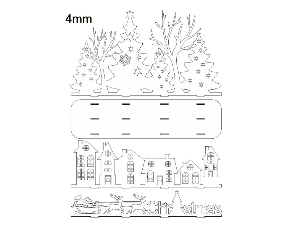 Laser Cut Christmas Scene Village House Decor Stand