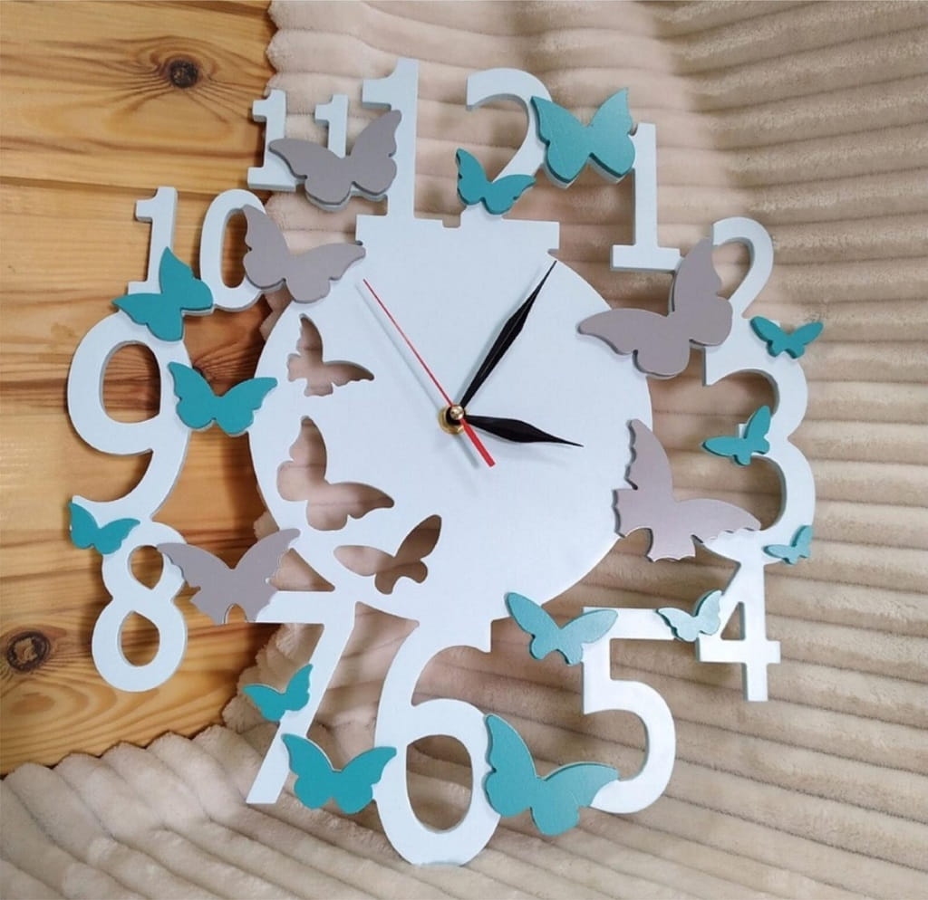 Laser Cut Numbers Wall Clock With Butterflies