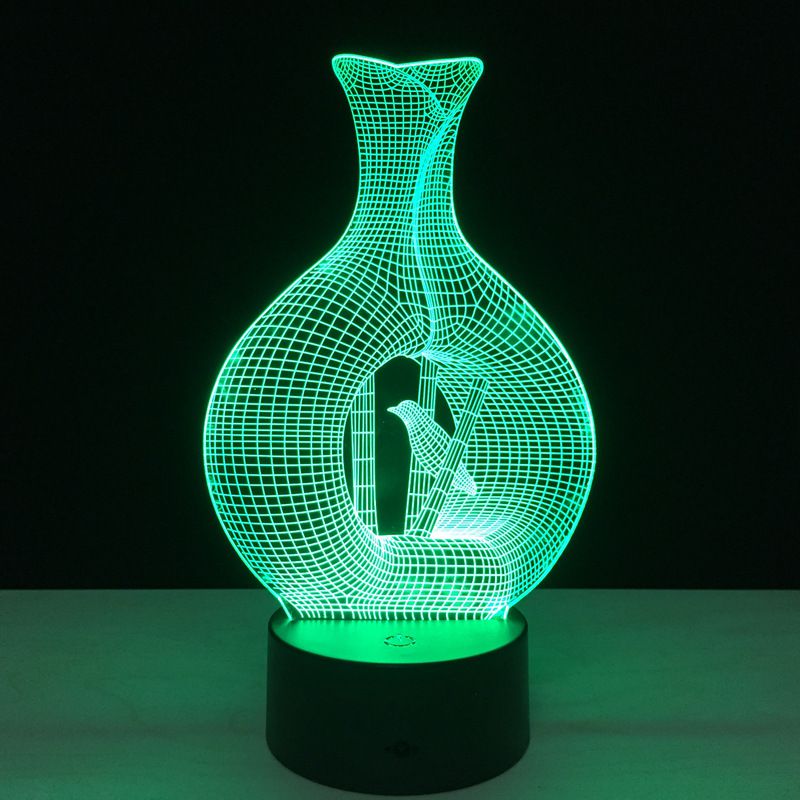 Laser Cut Vase and Bird 3D Acrylic Hologram Night Lamp