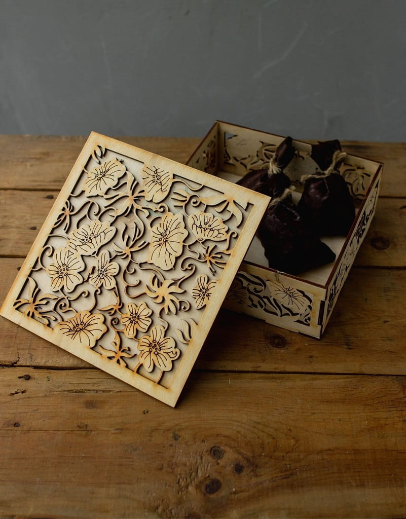 Laser Cut Wooden Floral Gift Box