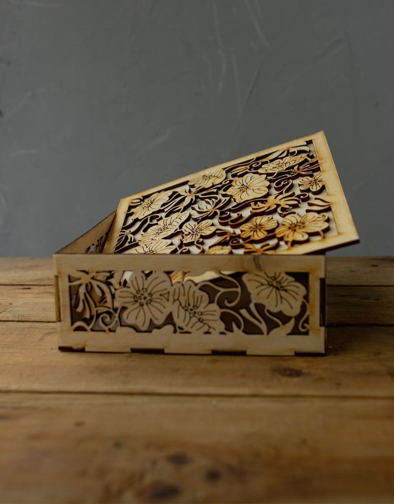 Laser Cut Wooden Floral Gift Box