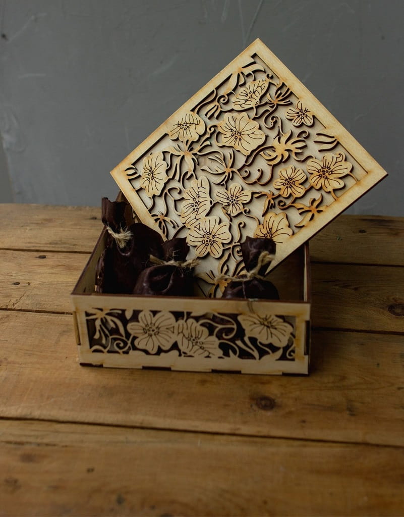 Laser Cut Wooden Floral Gift Box