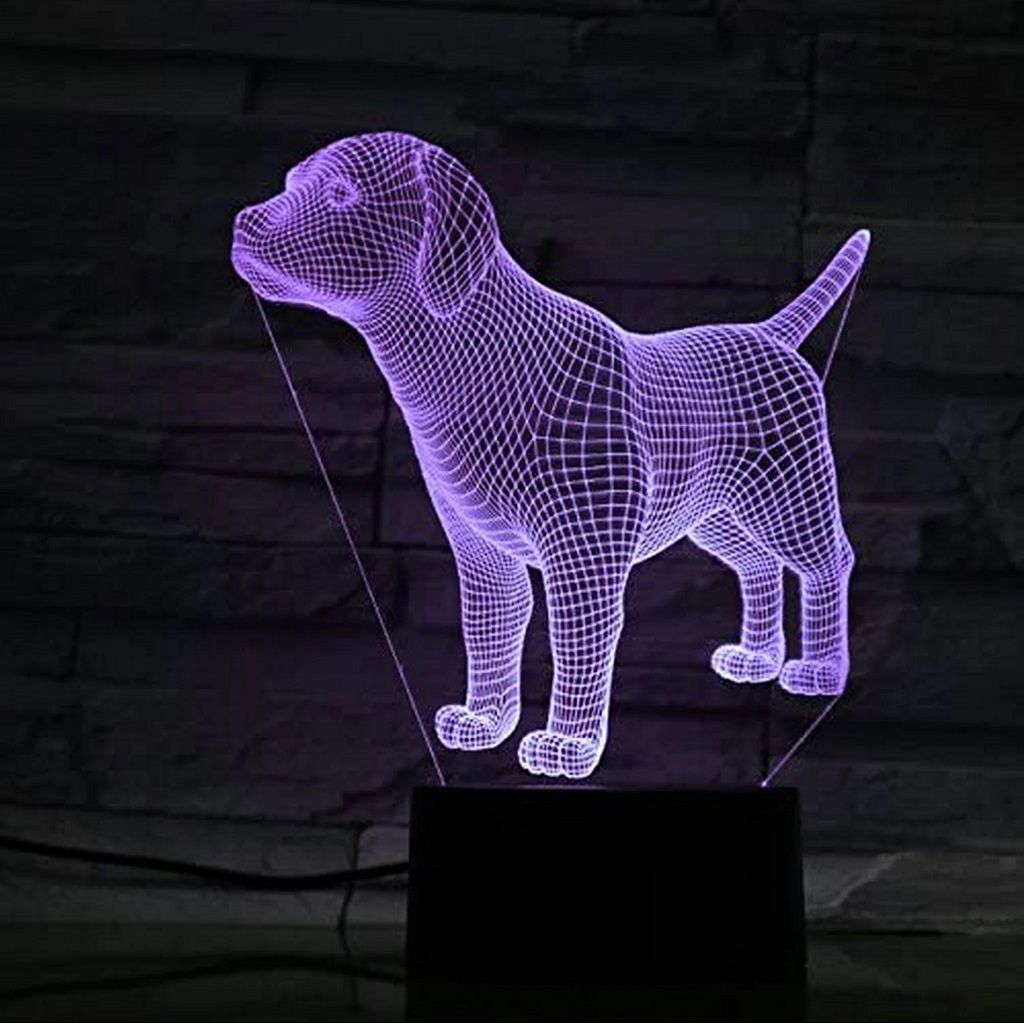 Laser Cut 3D Cute Puppy Dog Table Desk Optical Illusion Lamp