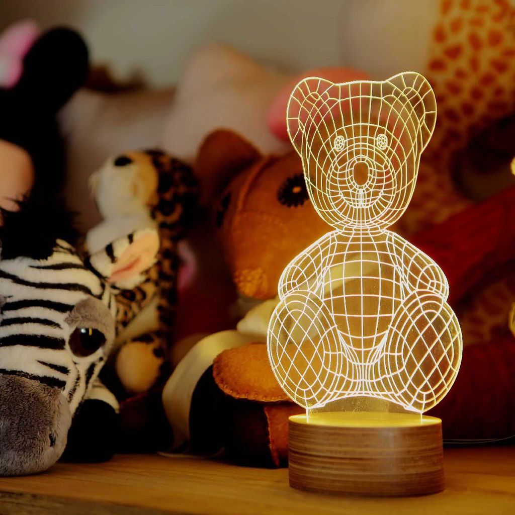 Laser Cut 3D Teddy Bear Optical Illusion Night Light Lamp