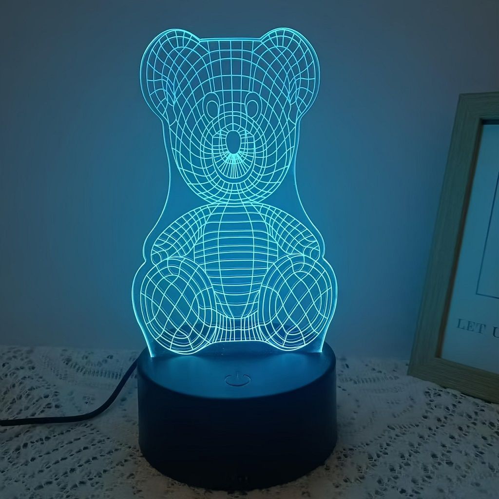 Laser Cut 3D Teddy Bear Optical Illusion Night Light Lamp