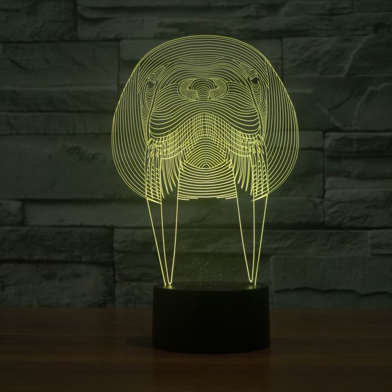 Laser Cut Animal Walrus Shape 3D Optical Illusion Lamp