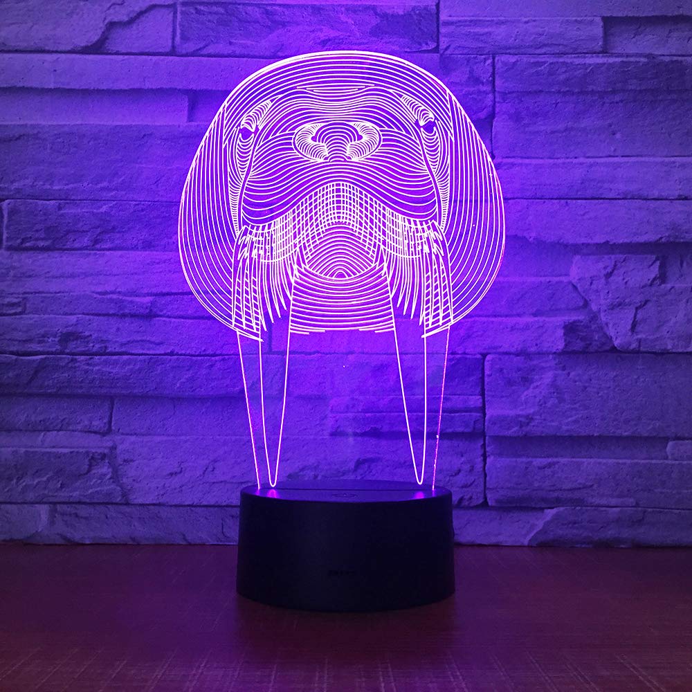 Laser Cut Animal Walrus Shape 3D Optical Illusion Lamp