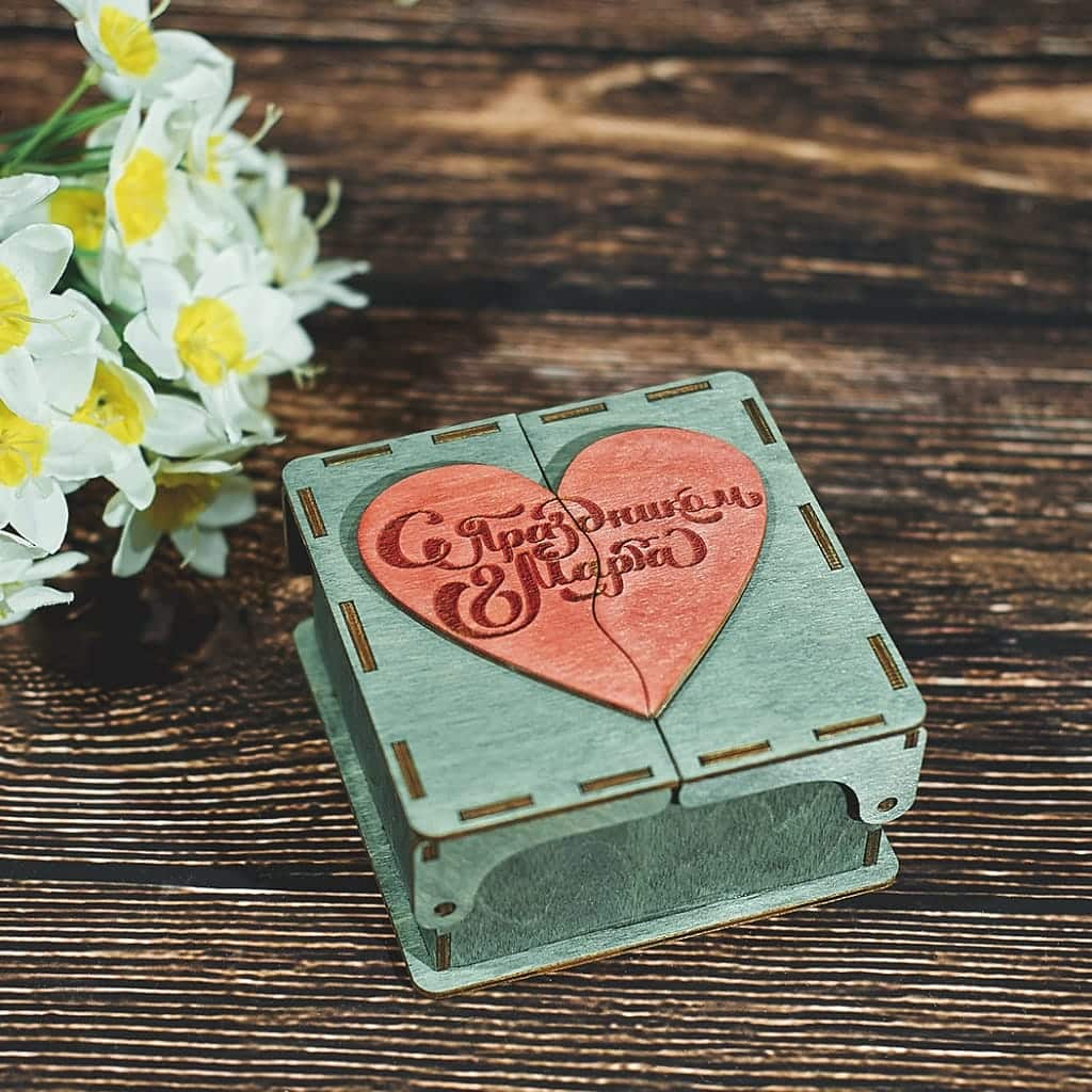 Laser Cut Double Hinged Box With Heart Puzzle Lid