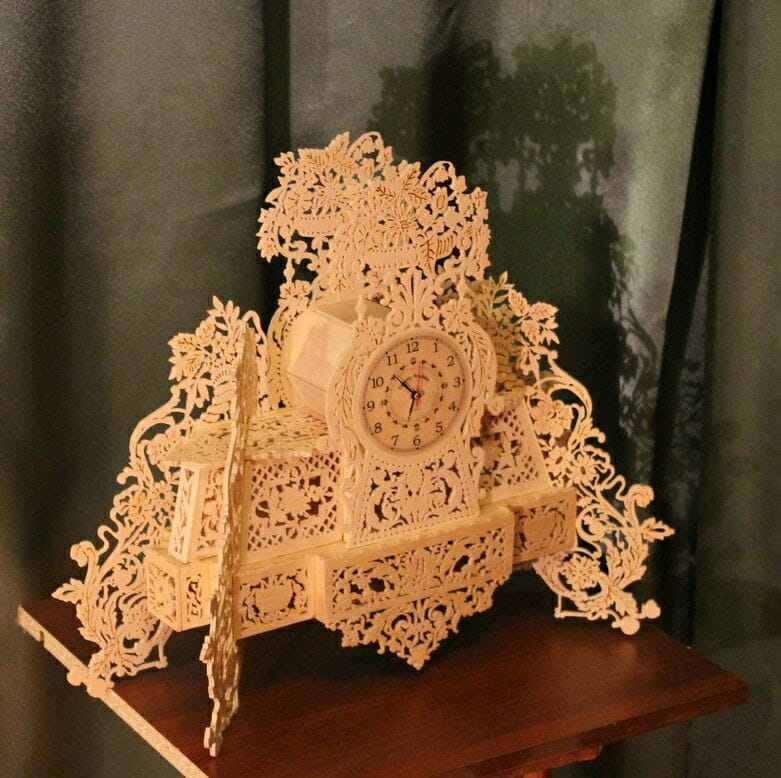 Laser Cut Wooden Antique Table Top Clock