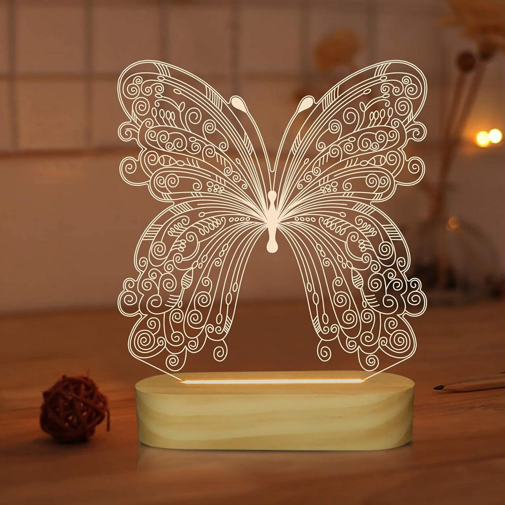 Laser Cut Butterfly Night Light 3D Optical Illusion Lamp