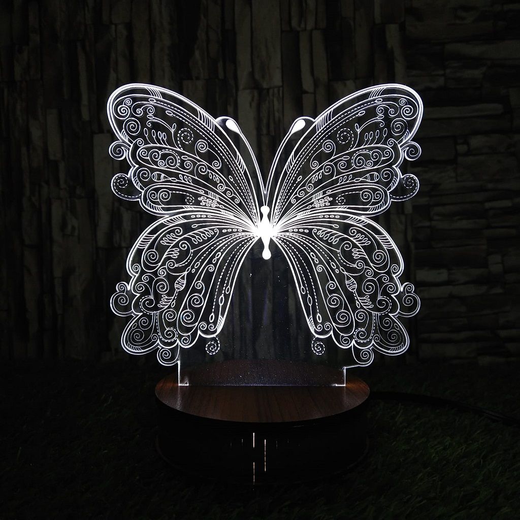 Laser Cut Butterfly Night Light 3D Optical Illusion Lamp