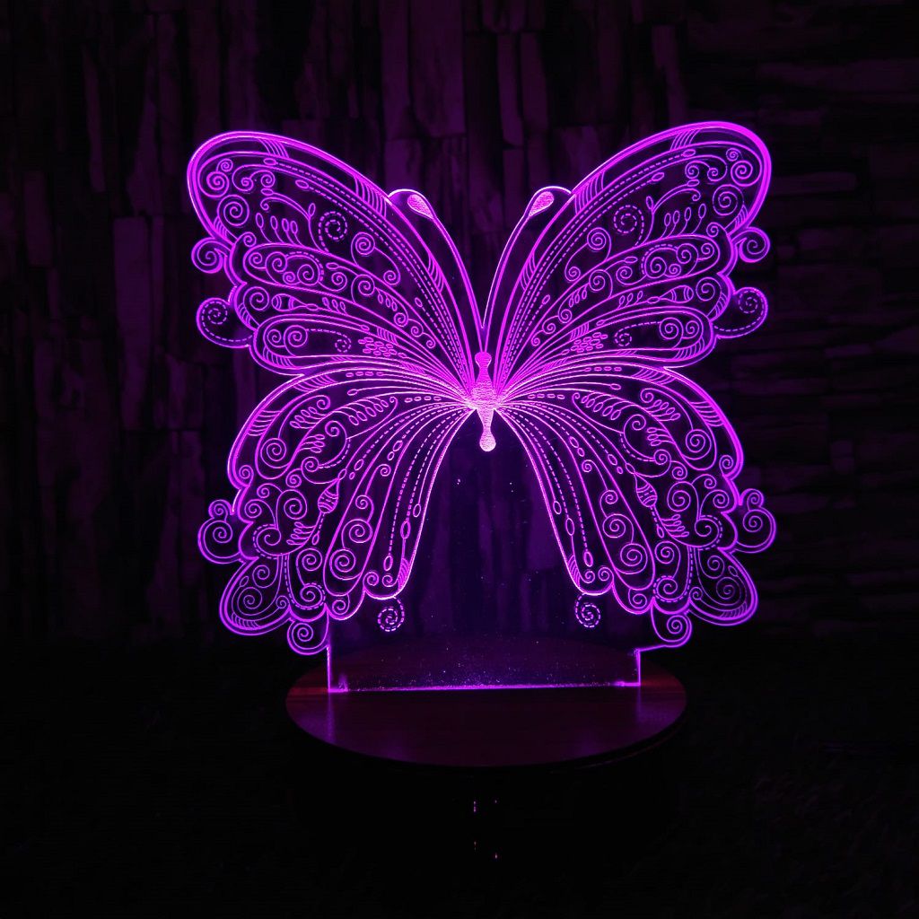 Laser Cut Butterfly Night Light 3D Optical Illusion Lamp