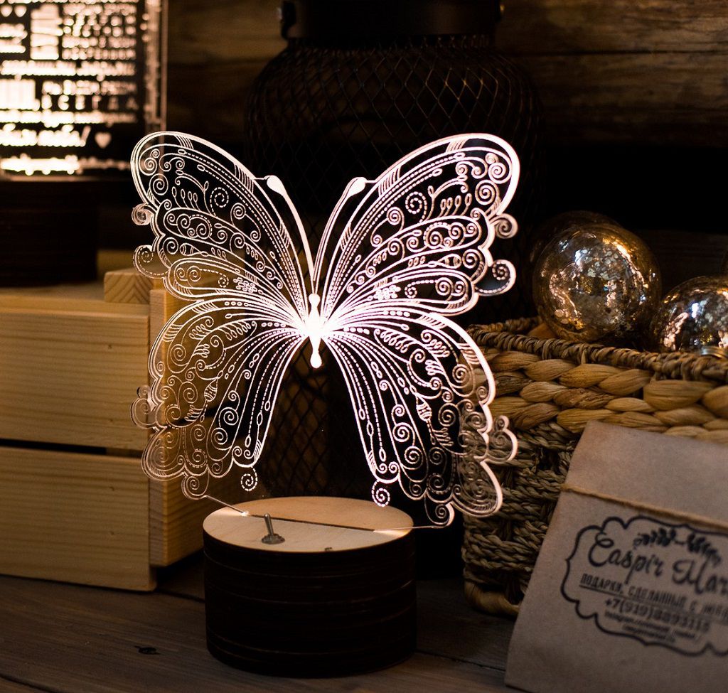 Laser Cut Butterfly Night Light 3D Optical Illusion Lamp