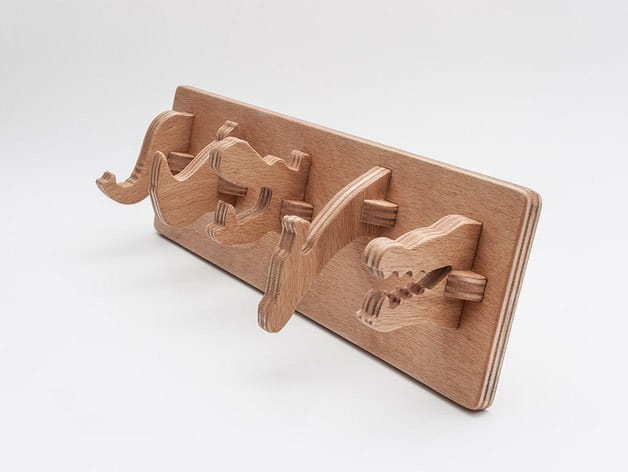 Laser Cut Wooden Animals Coat Rack for Kids