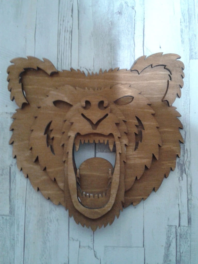 Laser Cut Roaring Bear Head 3D Wall Art Trophy