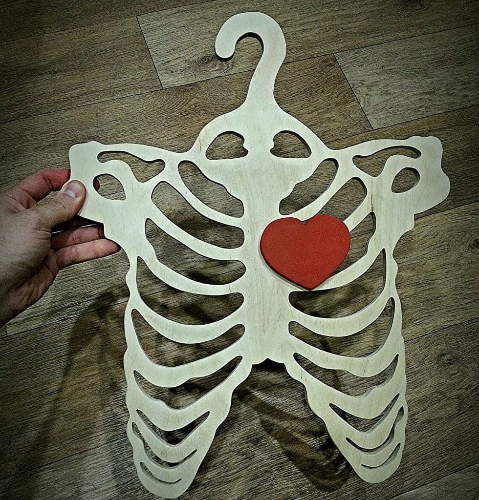 Laser Cut Skeleton Shape Clothes Hanger With Heart