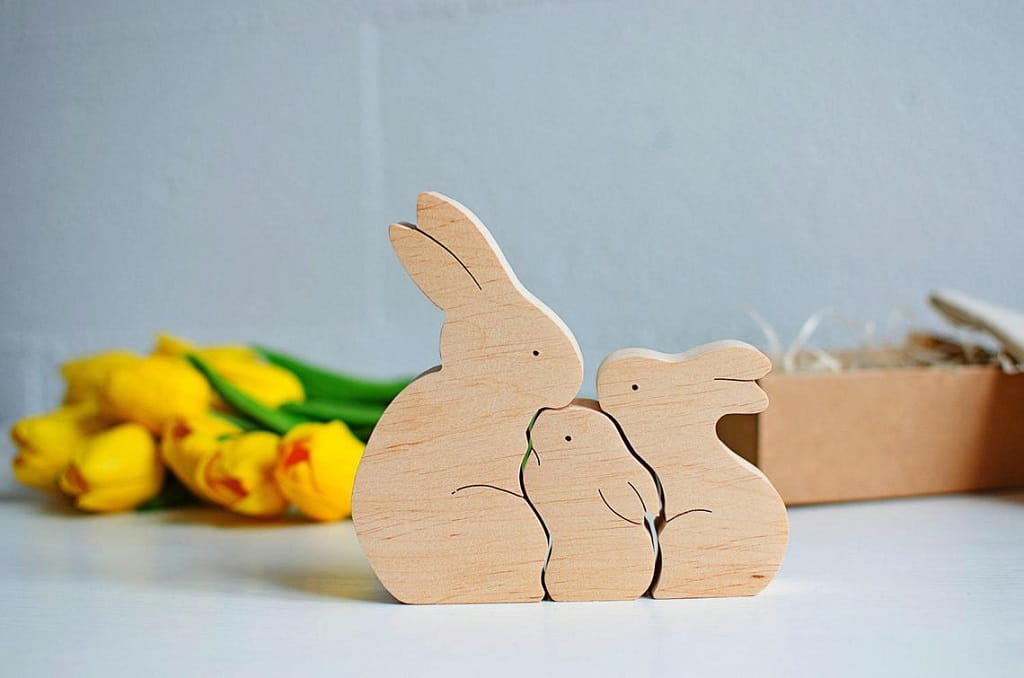 Laser Cut Wooden Bunny Family Puzzle