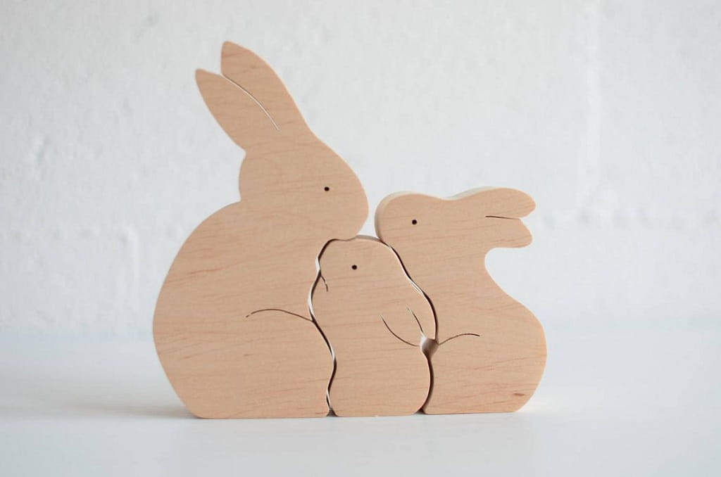Laser Cut Wooden Bunny Family Puzzle