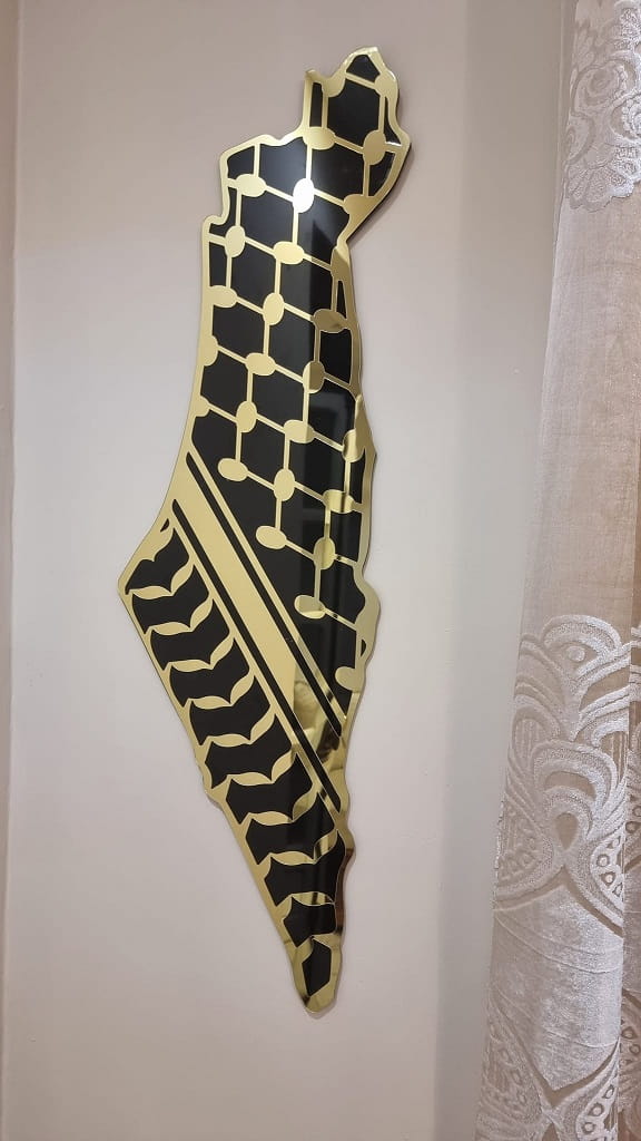 Laser Cut Palestinian Map With Hatta Kufiya Pattern