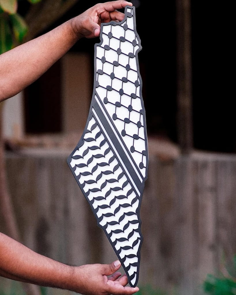 Laser Cut Palestinian Map With Hatta Kufiya Pattern