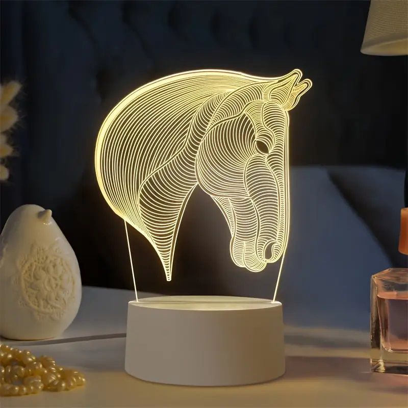 Laser Cut Horse Head 3D Creative Visualization Night Light Lamp